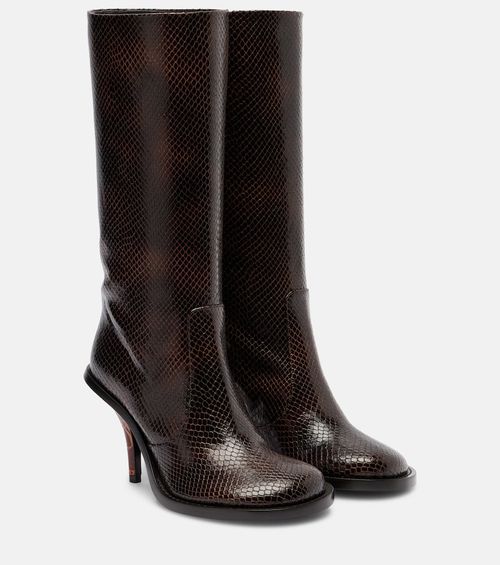 Snake-effect leather knee-high boots