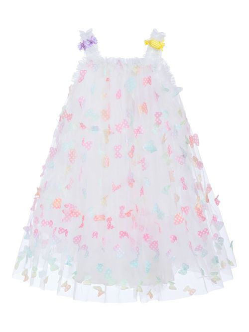 Butterfly-embellished ruffled dress - White