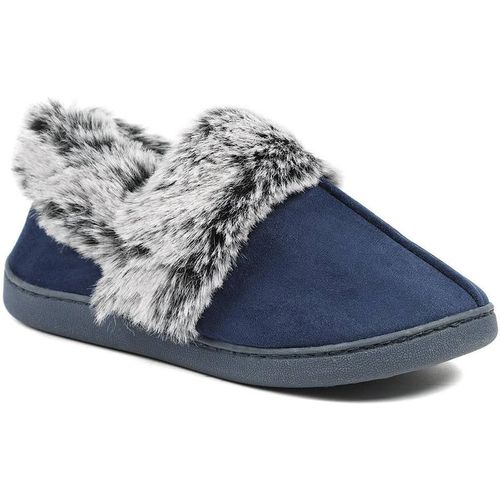 Pavers Women's Wide Fit Soft Full Slippers Flat in Navy