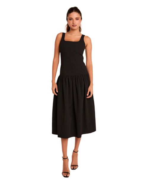 Women's Drop Waist Peplum Midi Dress - Black