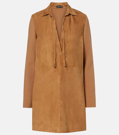 Wool-blend and suede minidress
