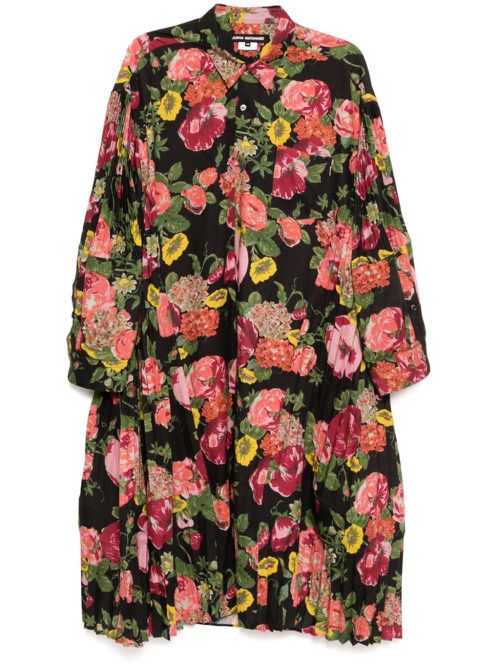 Floral-print pleated dress - Black
