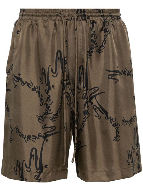 Abstract-print silk shorts - Green