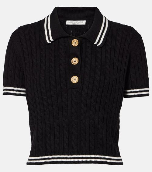 Cable-knit cropped cotton polo shirt