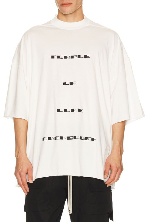 DRKSHDW by Rick Owens Temple of Love Owenscorp Graphic Tommy T in Milk & Black - White. a