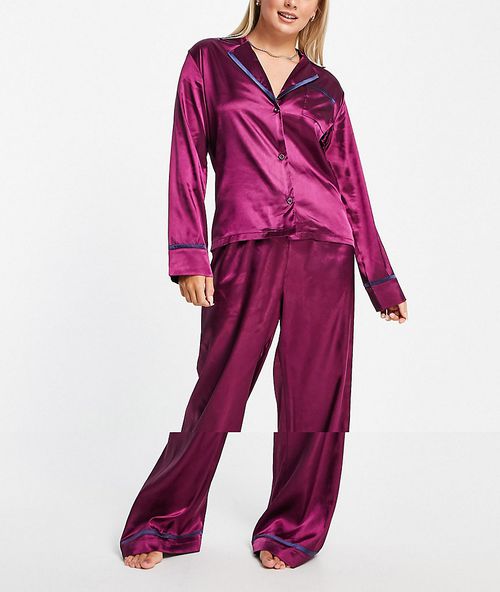 Revere collar pyjama set in purple-Orange