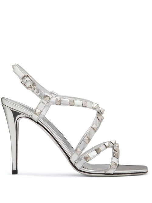 Metallic finish Rockstud 100mm sandals - Silver