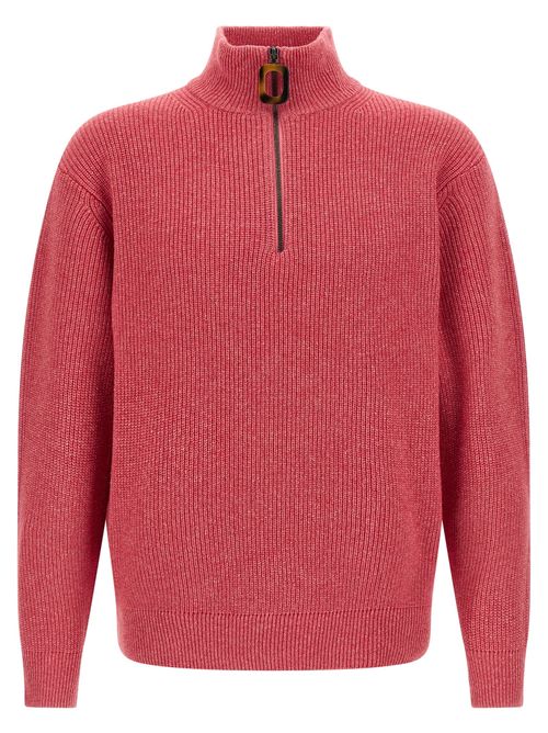Half-Zip Wool-Cotton Sweater — Rose