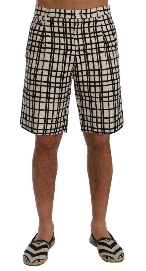 Grid-Patterned Linen-Cotton Shorts — Black