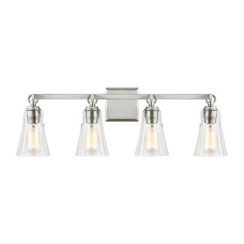 Visual Comfort Studio Monterro 4-Light Bathroom Vanity Light in Satin Nickel by Sean Lavin