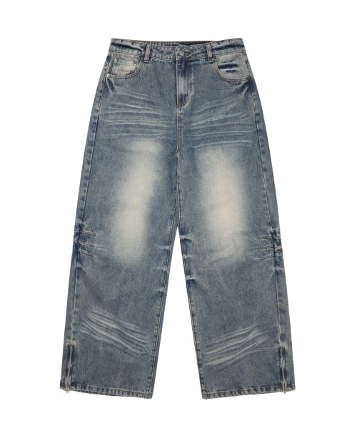 Washed Zipper Slit Denim Pants