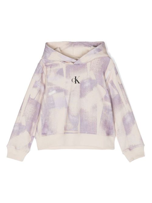 Brush stroke-print hoodie - Neutrals