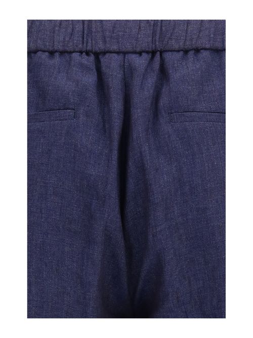 Linen Drawstring Trousers — Blue