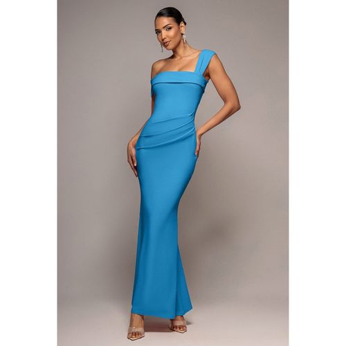 Goddiva Off The Shoulder Pleated Waist Maxi Dress - Teal Blue
