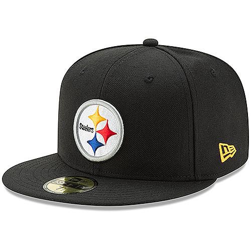 Officially Licensed NFL Mens Black Omaha Fitted Hat - Steelers