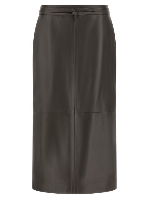 Lamb Leather Midi Skirt — Brown
