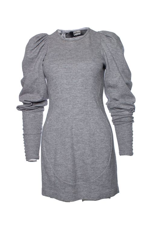 , Grey wool dress with balloon sleeves