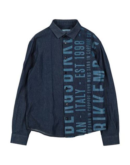 Bikkembergs Kid Boy Denim shirt Blue Size 16+ Cotton, Elastic fibres