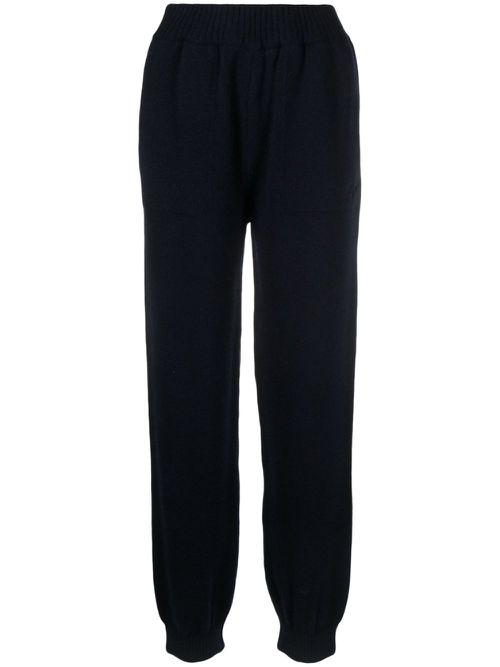 Embroidered-logo detail knit trousers - Blue