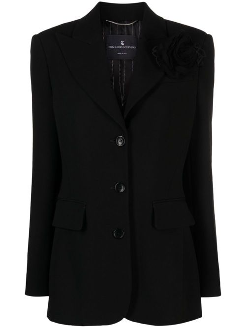 Floral-appliqué single-breasted blazer - Black