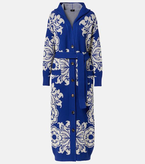 Floral waffle-knit hooded cardigan