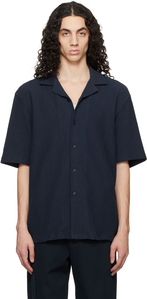 Navy Ribbed Cotton Shirt