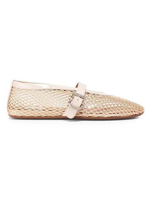 Women's Ballerina Strap Fishnet Flats - Beige Clair
