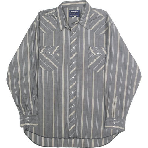 WRANGLER Mens Grey & Cream Striped Western Shirt XL Western Button Pocket
