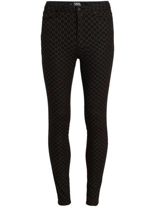 Monogram-print shimmer skinny jeans - Black