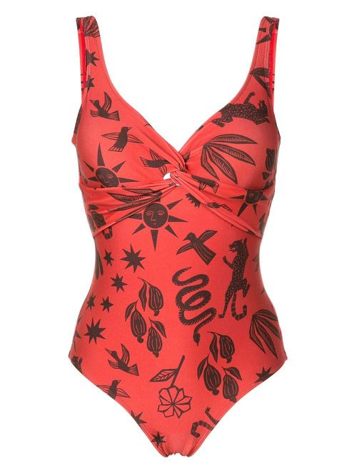 Adriana twist-detail printed swimsuit - Brown