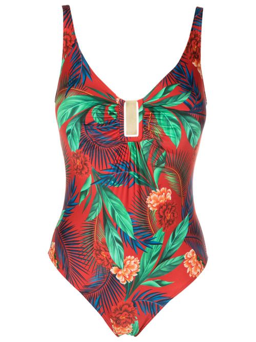 Mirassol botanical-print swimsuit - Red