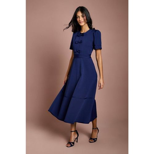 Coast Women's Petite Bow Front Short Sleeve Bandage Midi Dress in Navy