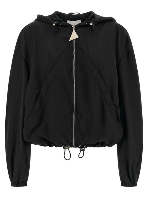 Nylon Hooded Bomber Jacket — Black