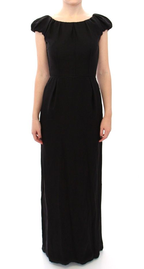 Silk Puff-Sleeve Gown — Black