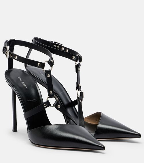 Harness leather slingback pumps