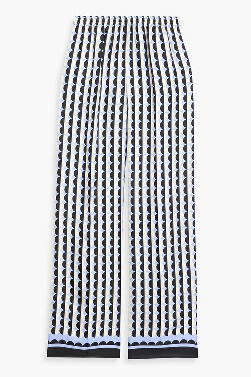 Printed silk-twill wide-leg pants - Blue - US 8