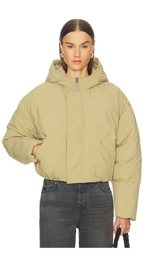 GRLFRND Greer Puffer Jacket in Tan. L. Also in S, XXS, XS