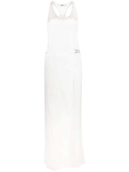 Sleeveless silk satin jumpsuit - White