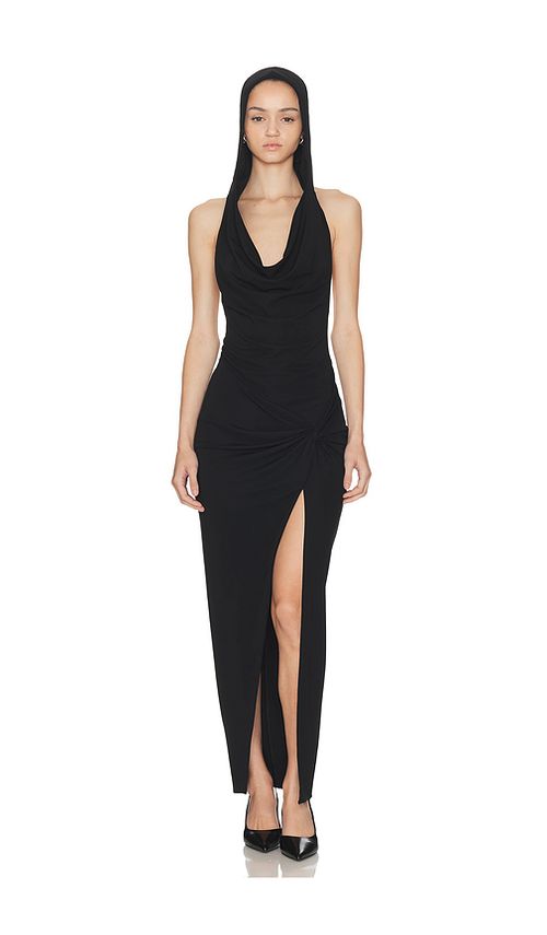 HAELO Hooded Draped Dress in Black - Black. L also in XS, XXS, S