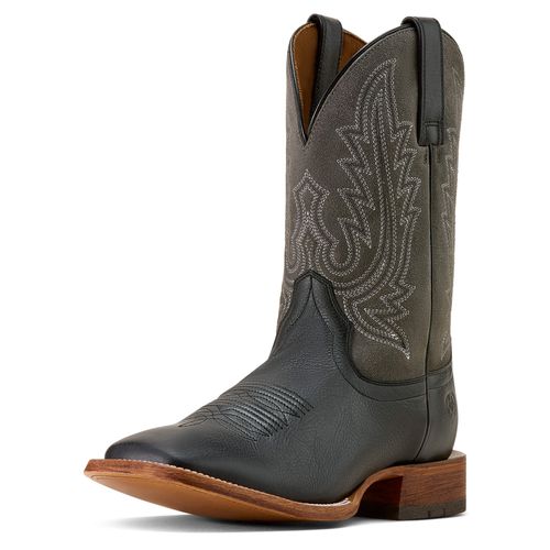 Men's County Roads Wide Square Toe Western Boots in Nightshade Black Gunmetal Grey Suede, D Medium Width, Size 7, by