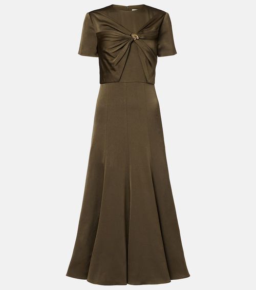 Gathered crêpe satin midi dress