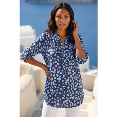 Roman Womens Abstract Spot Print Stretch Shirt - Blue