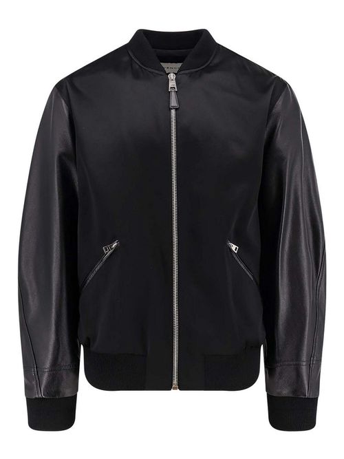 Cotton and nylon jacket with leather sleeve