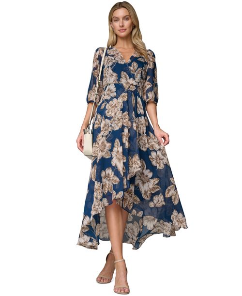 Women's Floral Chiffon V-Neck Midi Dress - Ind/nomad multi