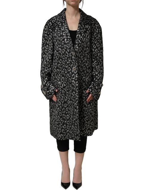 Black & Silver Leopard Jacquard Coat — Black