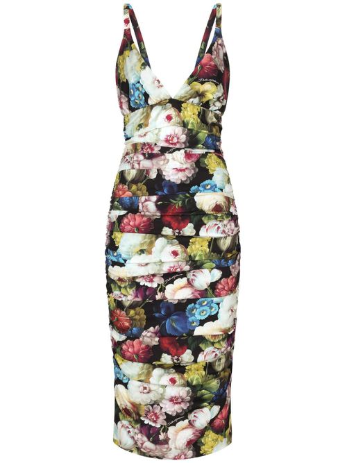 Floral-print silk-blend dress - Black
