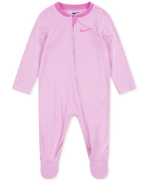 Baby Boy or Girl Long-Sleeve Striped Footed Coverall - Playful Pink