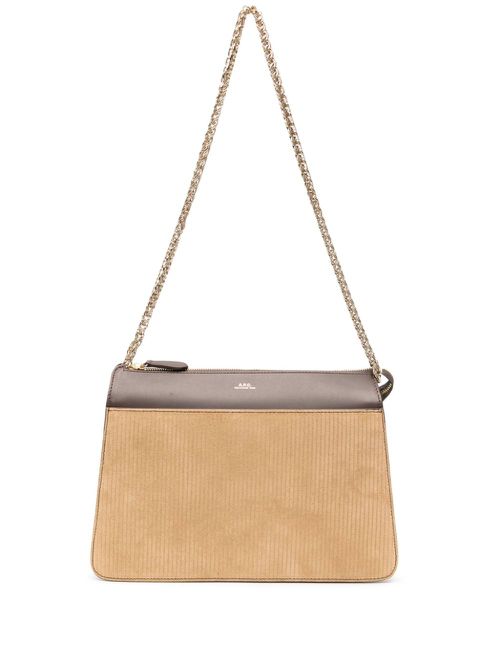 Ella corduroy-panelled leather bag - Brown