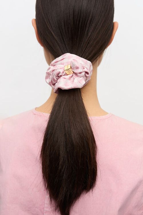Pink Gingham Scrunchie in Bleached Mauve Polyester Women's