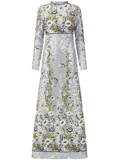 Ramages-embroidered sequinned gown - Silver